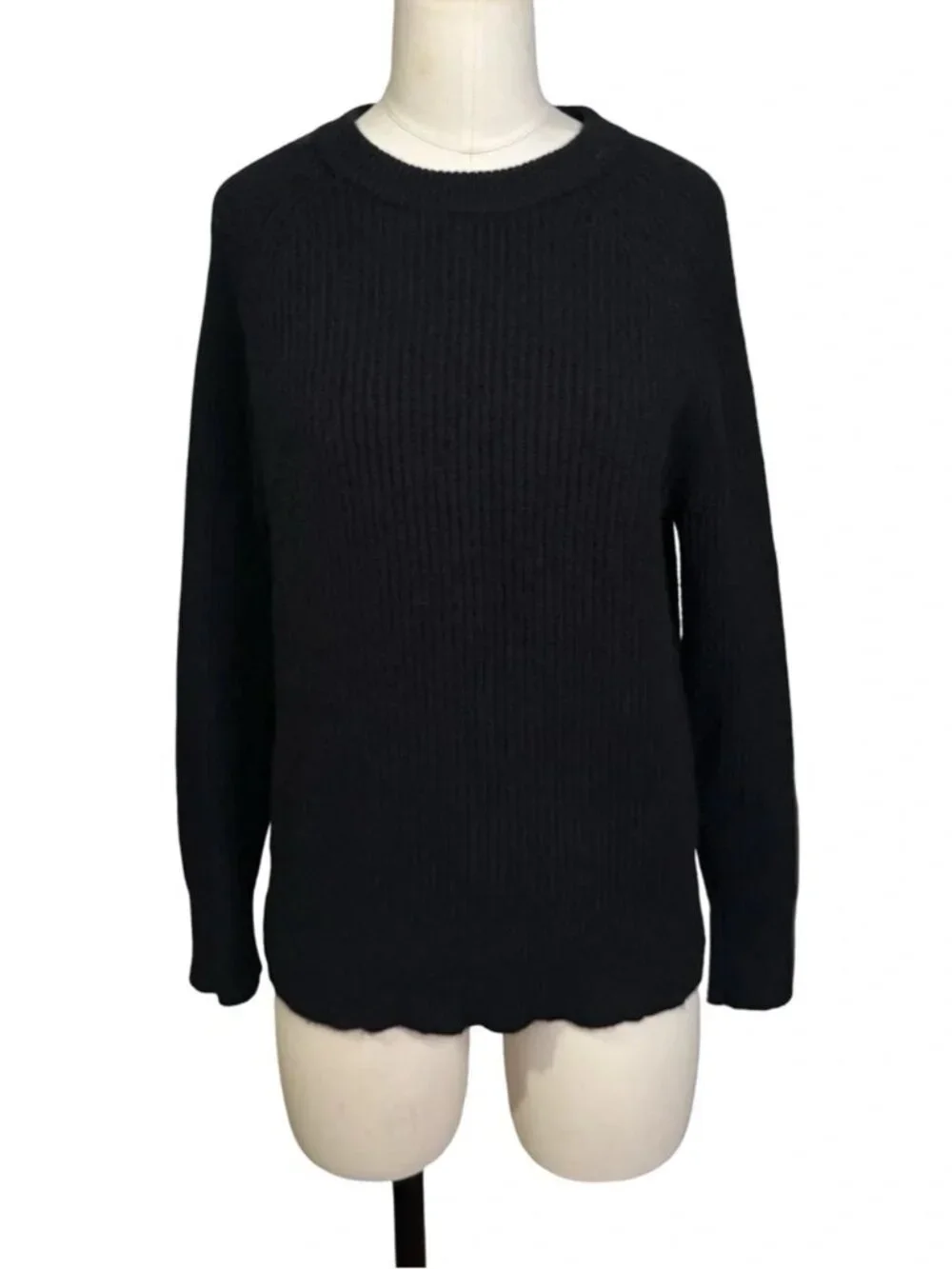 J.Crew 100% Cashmere Black Ribbed Knit Crewneck Sweater